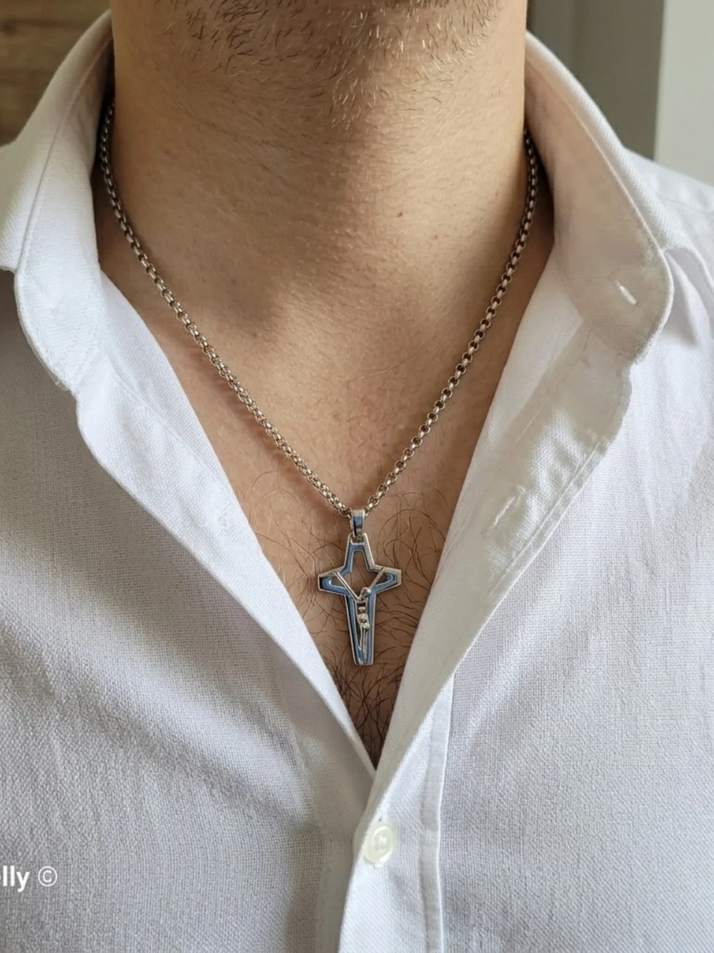 18K White Gold Modern Open-Design Crucifix Cross Pendant – Made in Italy!